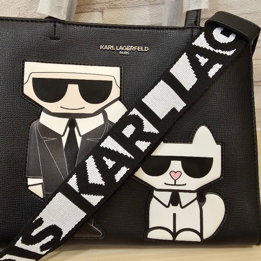 Karl Lagerfeld 卡爾 拉格斐老佛爺 貓咪 紙袋包 兩用包 側背包 手提包(卡爾 紙袋紙袋包)黑-2