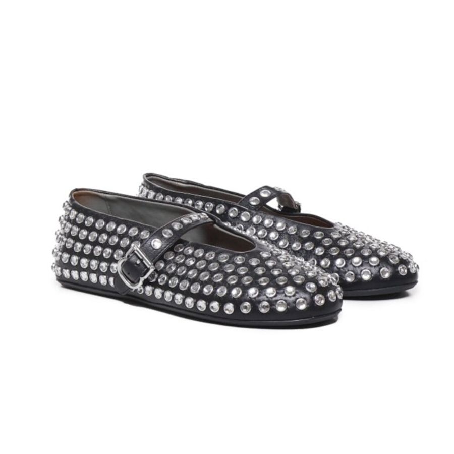 【ALAIA】Strass Ballet Flat 水鑽 羊皮 鞋子 芭蕾鞋 平底鞋 瑪莉珍鞋 黑色-1