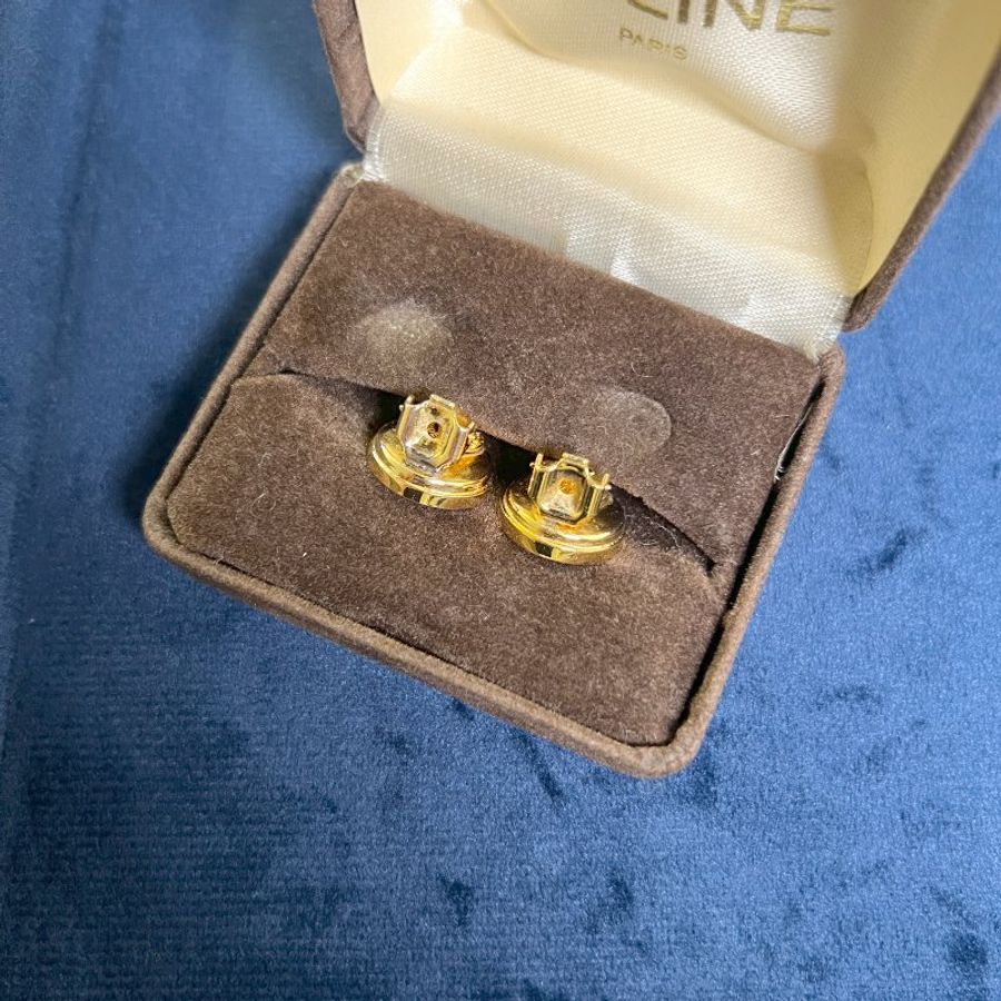 Celine Paris 氣質環形金色閃石耳夾 原裝盒 日本中古二手vintage-6