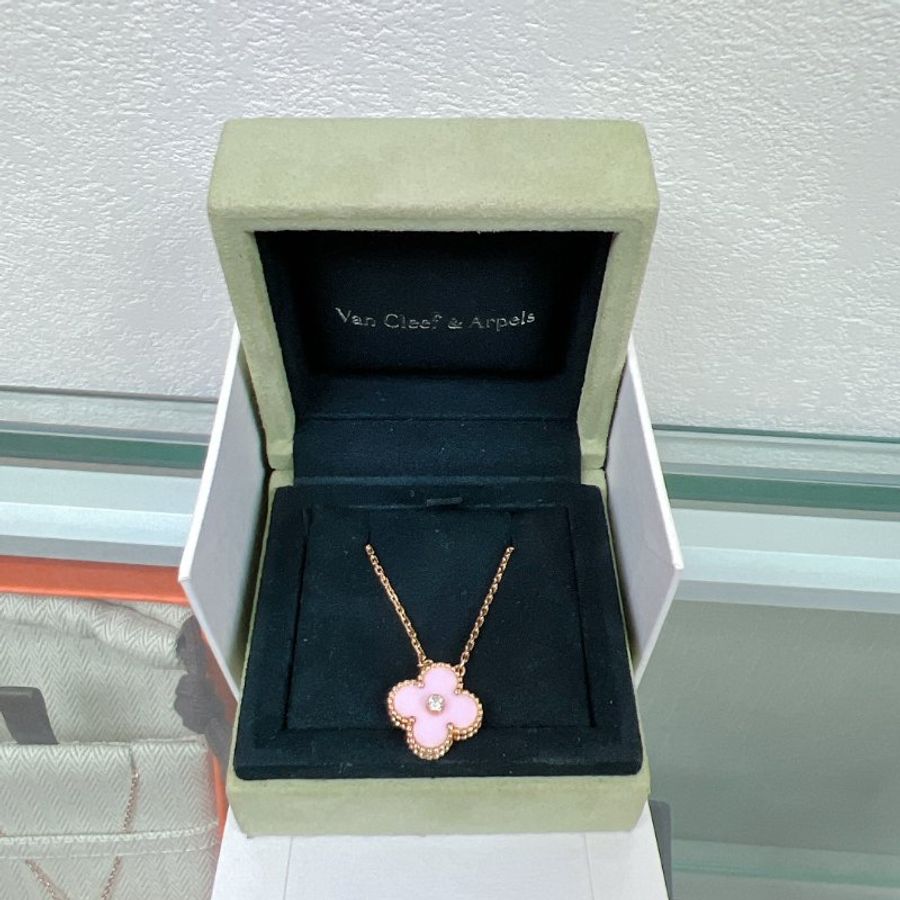 限定版 VCA Vintage Alhambra 單鑽粉色玫瑰金項鏈 Necklace-0