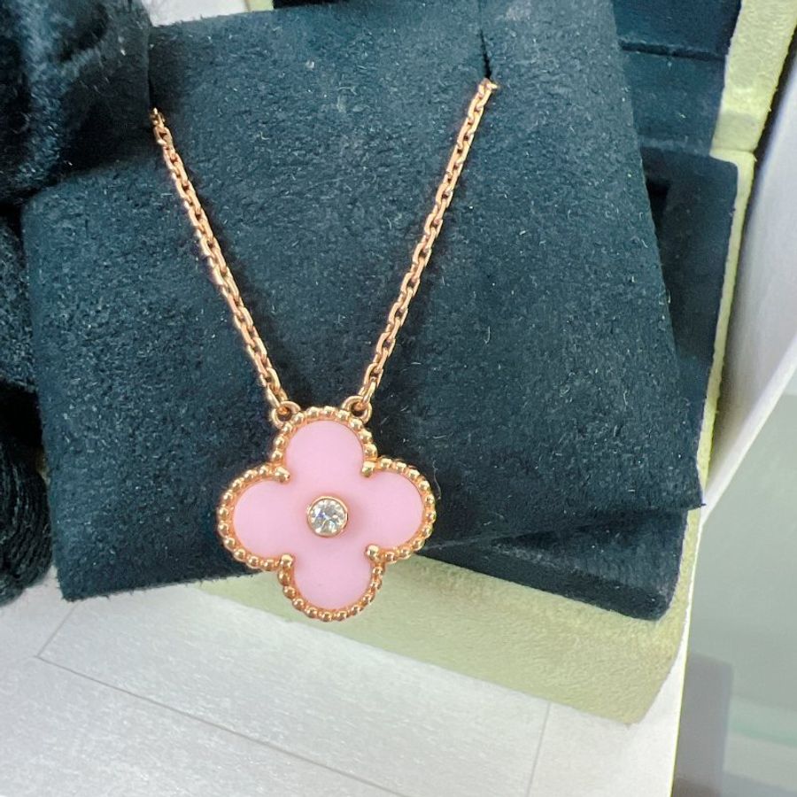 限定版 VCA Vintage Alhambra 單鑽粉色玫瑰金項鏈 Necklace-3