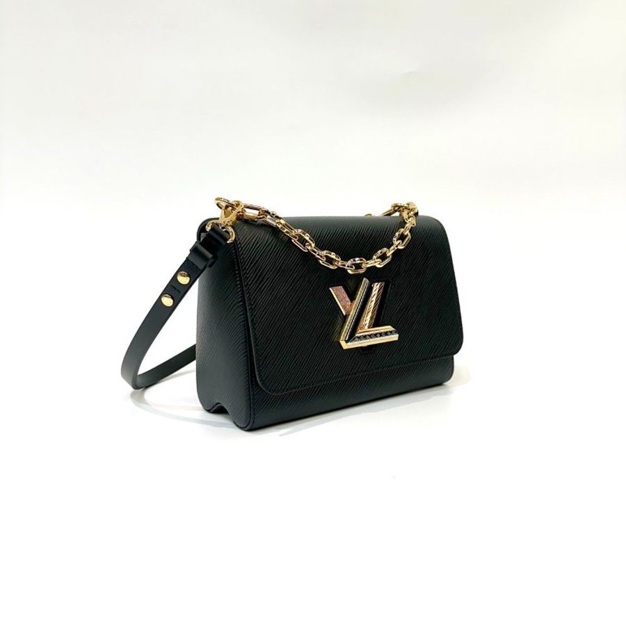 LV 黑Epi粉水晶鑽金轉釦twist MM手提斜背包M21031-2