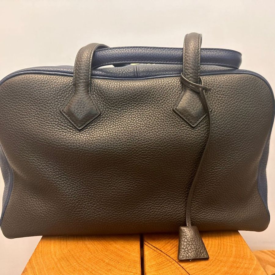 Hermes Victoria/35cm/PHW(雙色特別版 ★Dark Gray x Blue)-0