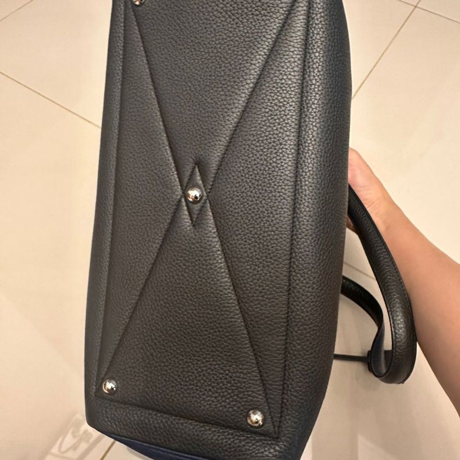 Hermes Victoria/35cm/PHW(雙色特別版 ★Dark Gray x Blue)-7