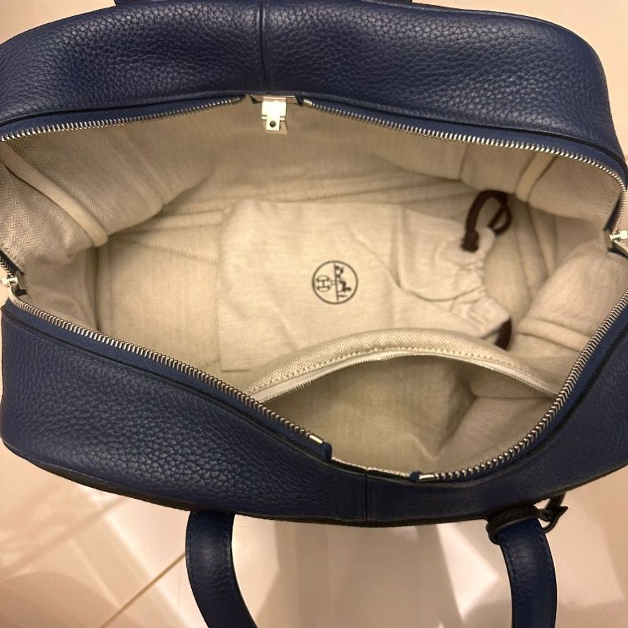 Hermes Victoria/35cm/PHW(雙色特別版 ★Dark Gray x Blue)-8