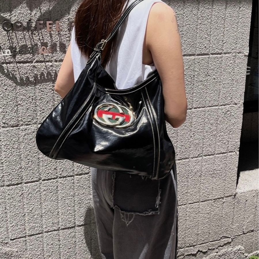 Gucci古馳漆皮復古雙G單肩包-0