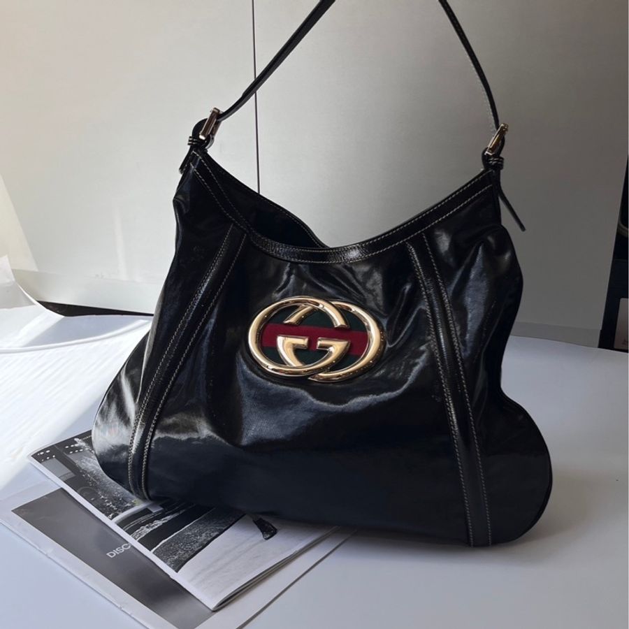 Gucci古馳漆皮復古雙G單肩包-1
