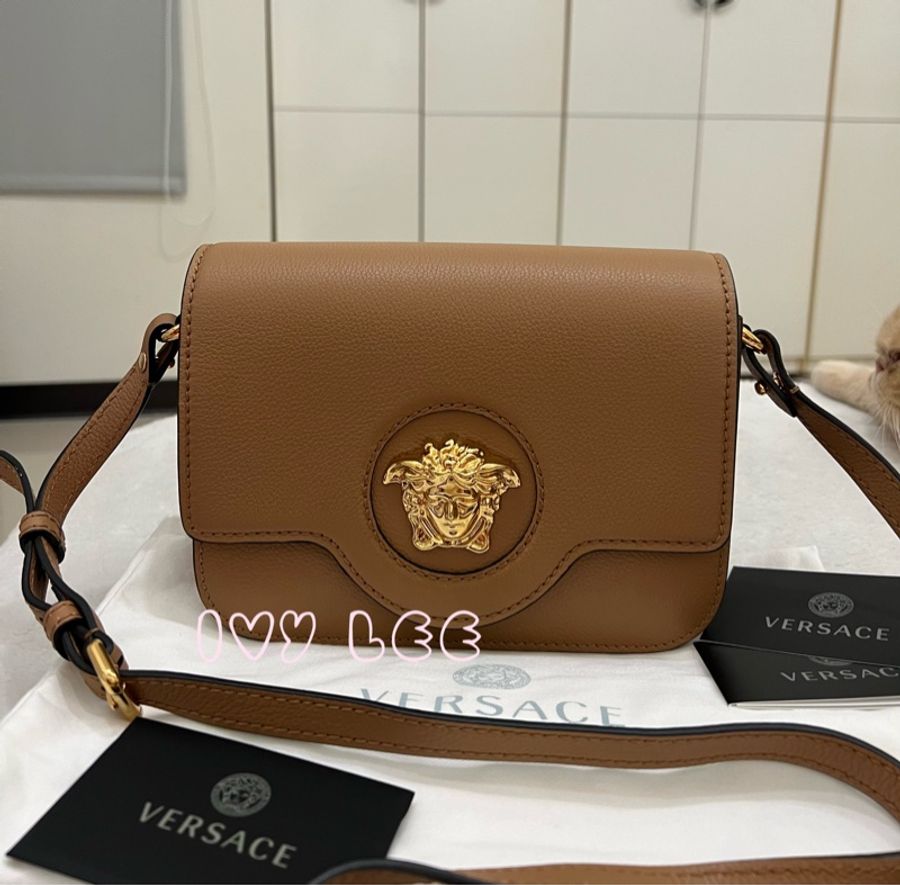 Versace 美杜莎頭皮革 焦糖奶茶色 肩背包 斜背包 1008100 二手精品-0