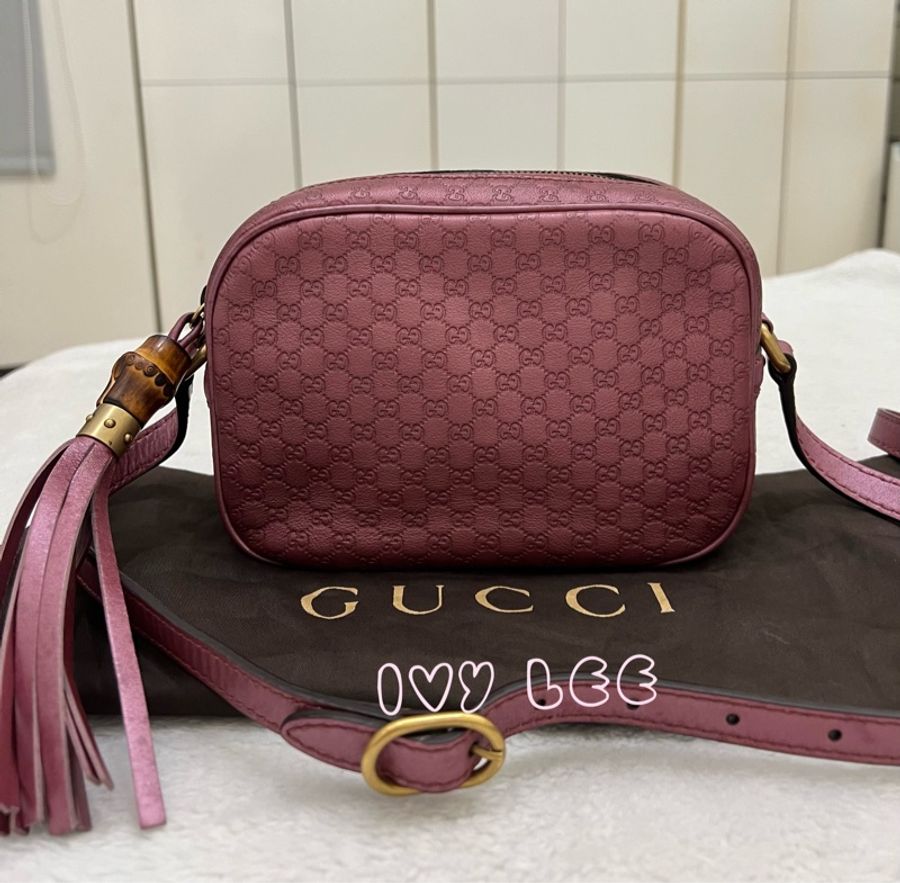 GUCCI sima 皮革 金屬 粉紅309538 單肩包 斜背包 相機包 二手精品-0