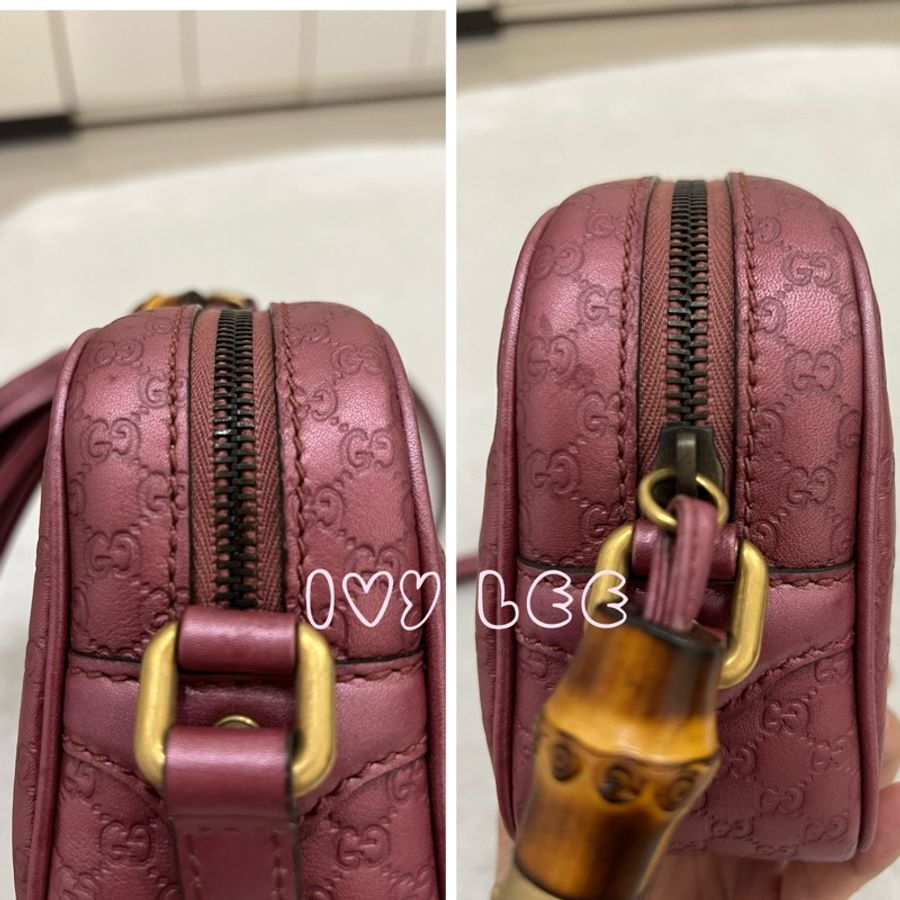 GUCCI sima 皮革 金屬 粉紅309538 單肩包 斜背包 相機包 二手精品-11