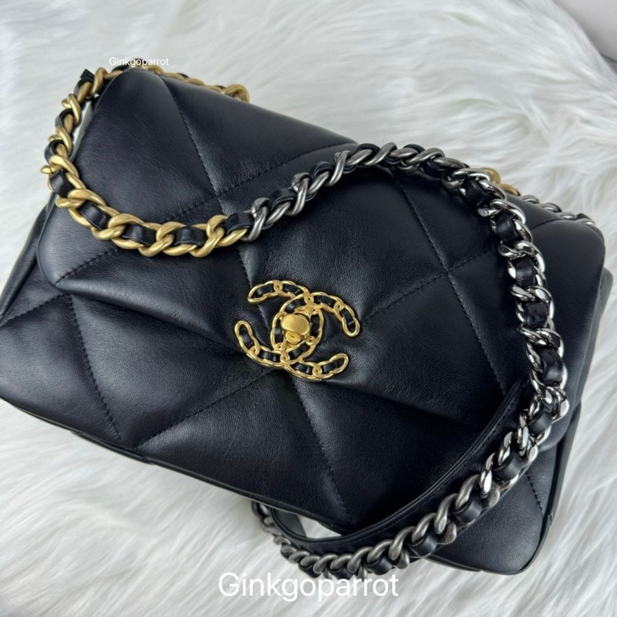 CHANEL 19 菱格紋小羊皮雙色鏈條口蓋包-1