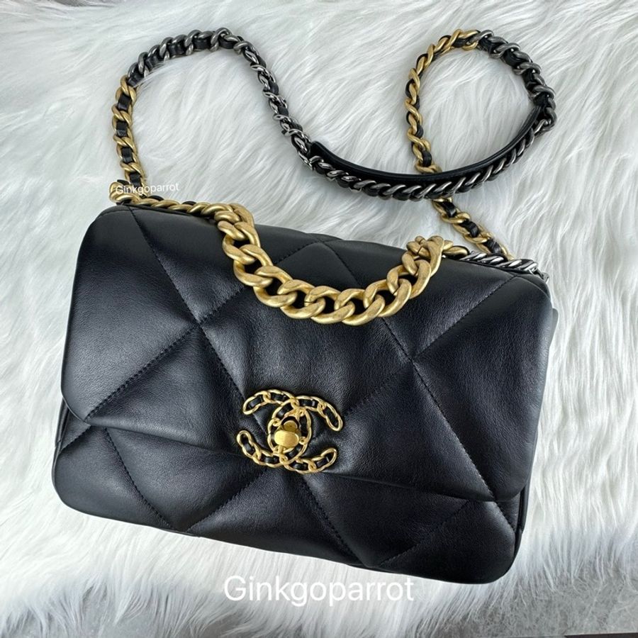 CHANEL 19 菱格紋小羊皮雙色鏈條口蓋包-2