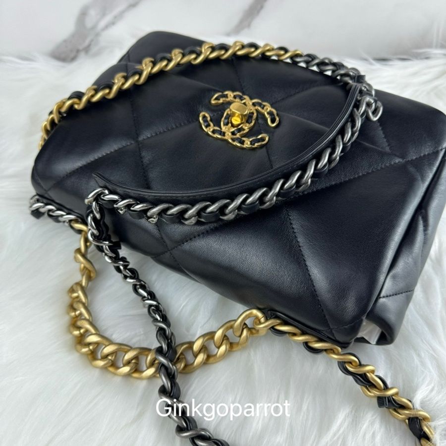 CHANEL 19 菱格紋小羊皮雙色鏈條口蓋包-5
