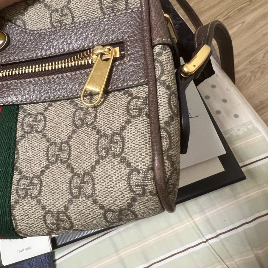 GUCCI 517350 棕色 經典ophidia系列GG supreme帆布皮革飾邊拉鍊迷你肩背/斜背包-5