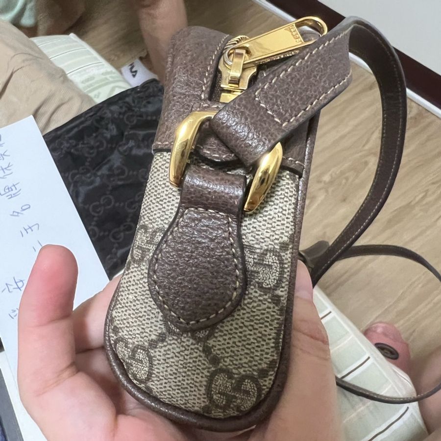 GUCCI 517350 棕色 經典ophidia系列GG supreme帆布皮革飾邊拉鍊迷你肩背/斜背包-14