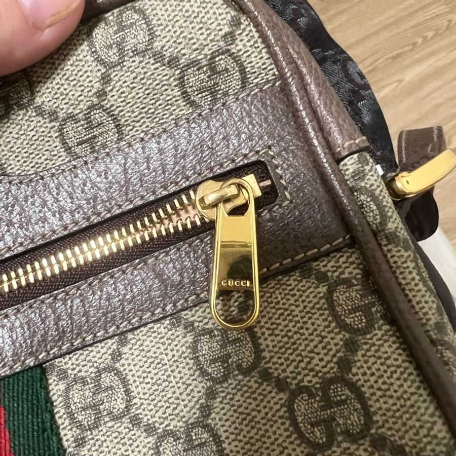 GUCCI 517350 棕色 經典ophidia系列GG supreme帆布皮革飾邊拉鍊迷你肩背/斜背包-22
