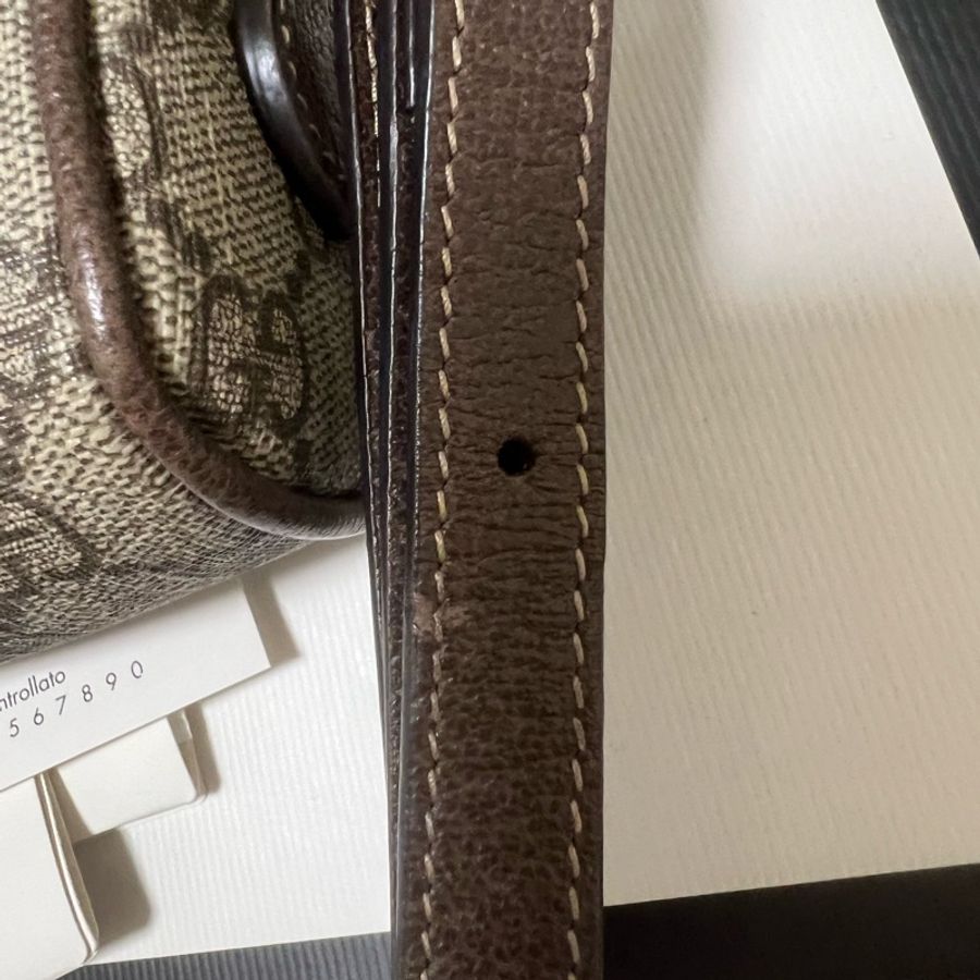 GUCCI 517350 棕色 經典ophidia系列GG supreme帆布皮革飾邊拉鍊迷你肩背/斜背包-24