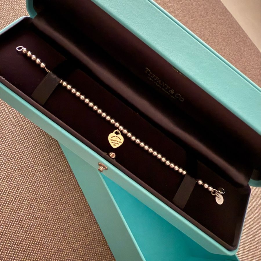 Tiffany 心形吊飾串珠手鏈 純銀與玫瑰金,4 毫米-3