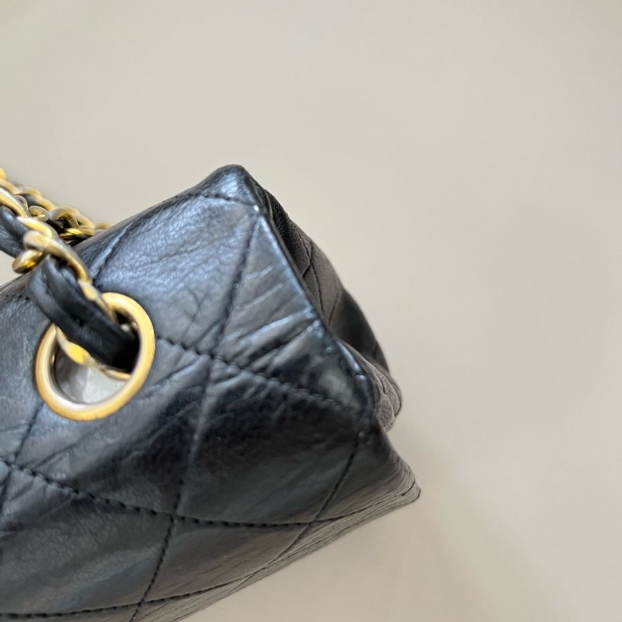 Chanel Vintage 黑色金鏈口蓋包-13