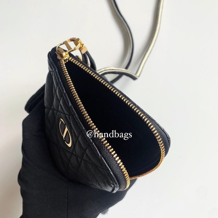 DIOR CARO 黑色 小牛皮 金扣 藤格紋 CD Logo 多功能 手機包 子母包 S5036UWHC-2