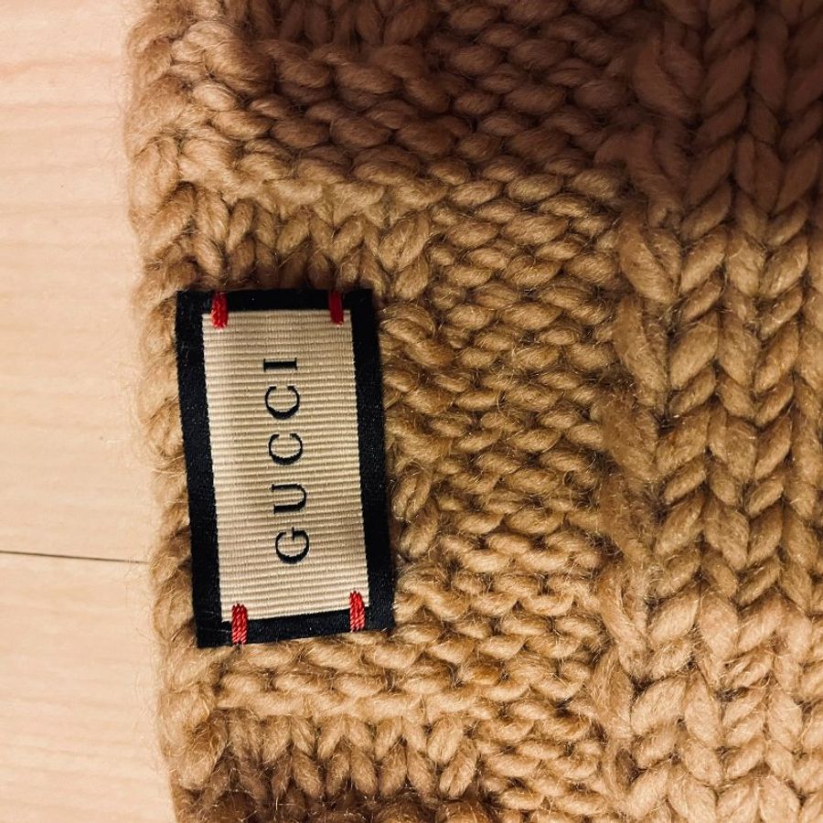 Gucci 羊毛編織圍巾 經典卡其色滾藍紅條紋-3
