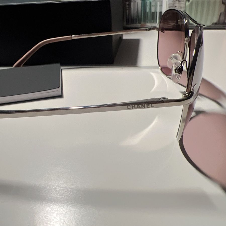 Chanel 粉紅鏡片銀框飛行眼鏡太陽眼鏡-11