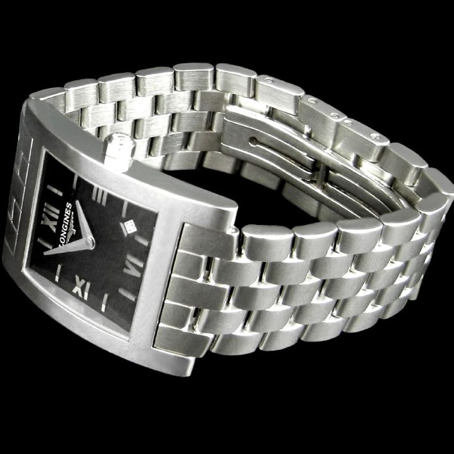 金鐸精品~2151 LONGINES 浪琴 DolceVita 黛綽維納 格紋黑面石英女用腕錶-3
