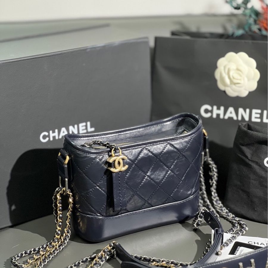 Chanel香奈兒流浪包手柄小號深藍色鏈條包 鐳射30開-0