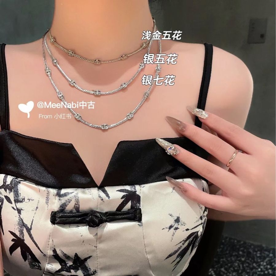 ♡ ☺︎ Chanel 7花魚骨淡金鏈項鍊全新-11