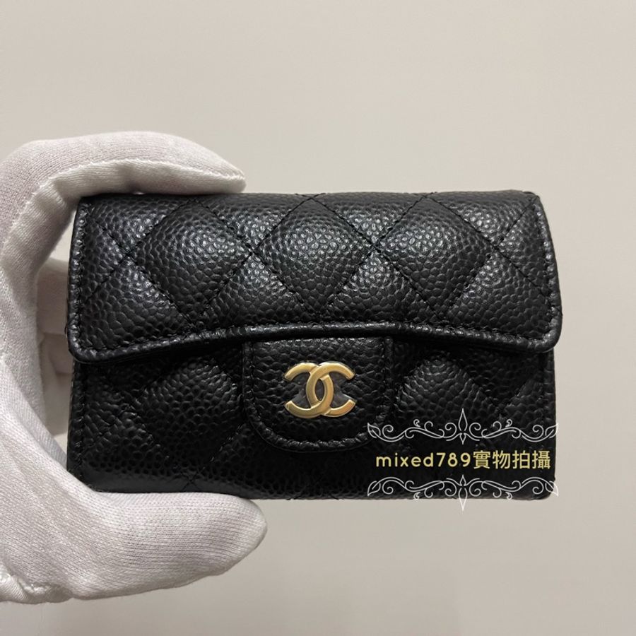Chanel 香奈兒 小皮件 🔥 黑金牛卡包 卡夾🇹🇼 金扣 牛皮-0