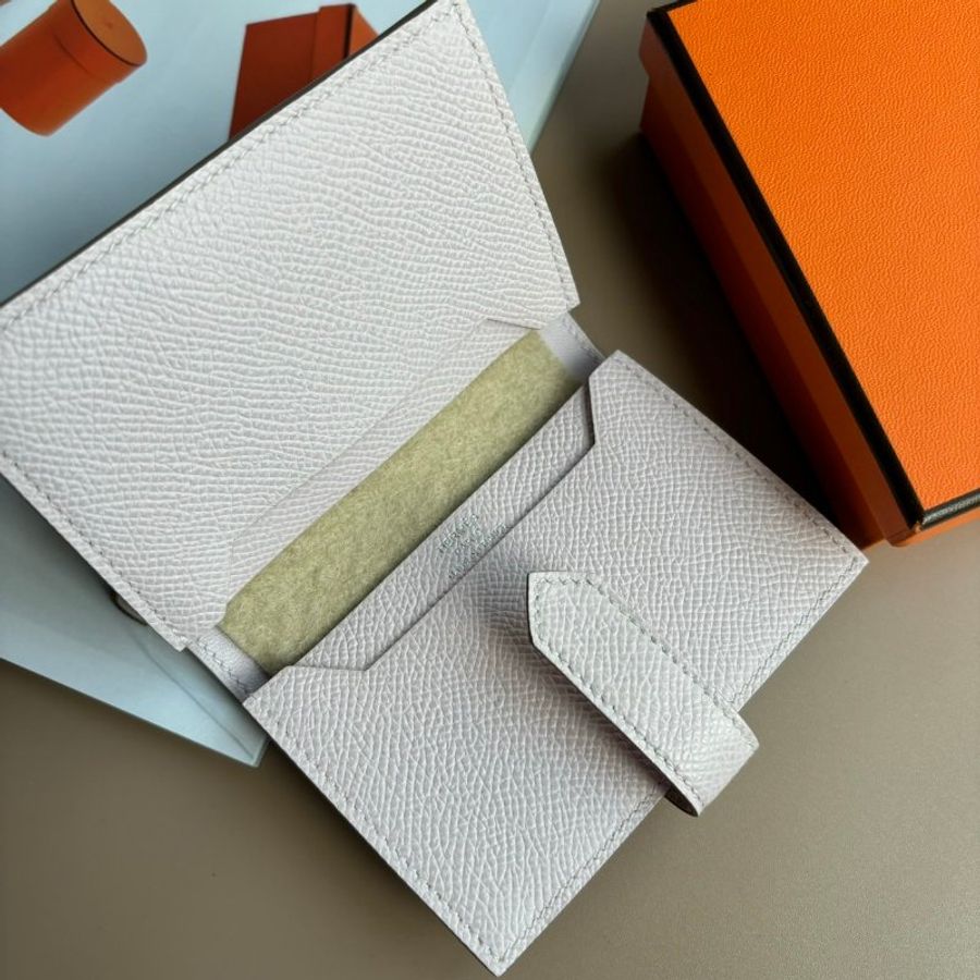 ::HERMES:: U刻淺粉紫 銀釦對開卡片夾-8