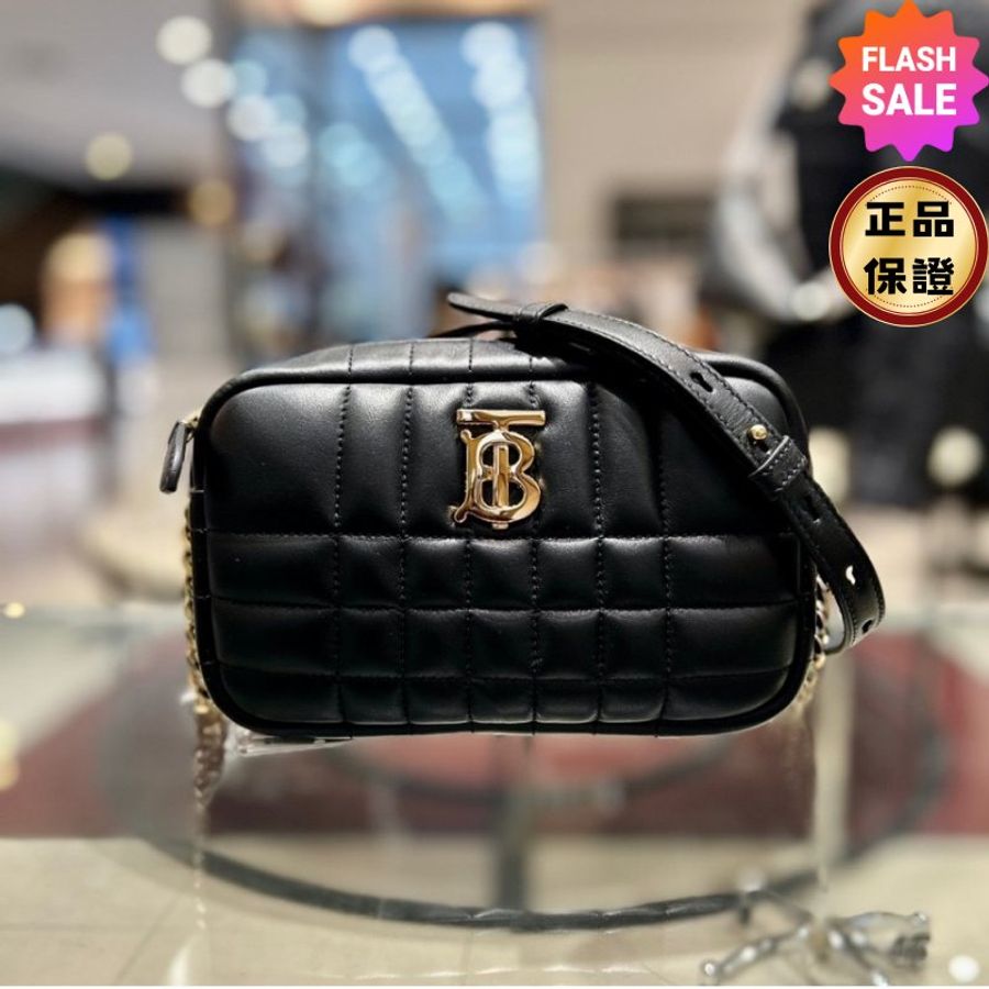 ✨快閃特價✨Burberry 80608361 Lola 迷你絎縫羔羊皮相機包 黑色金釦-0