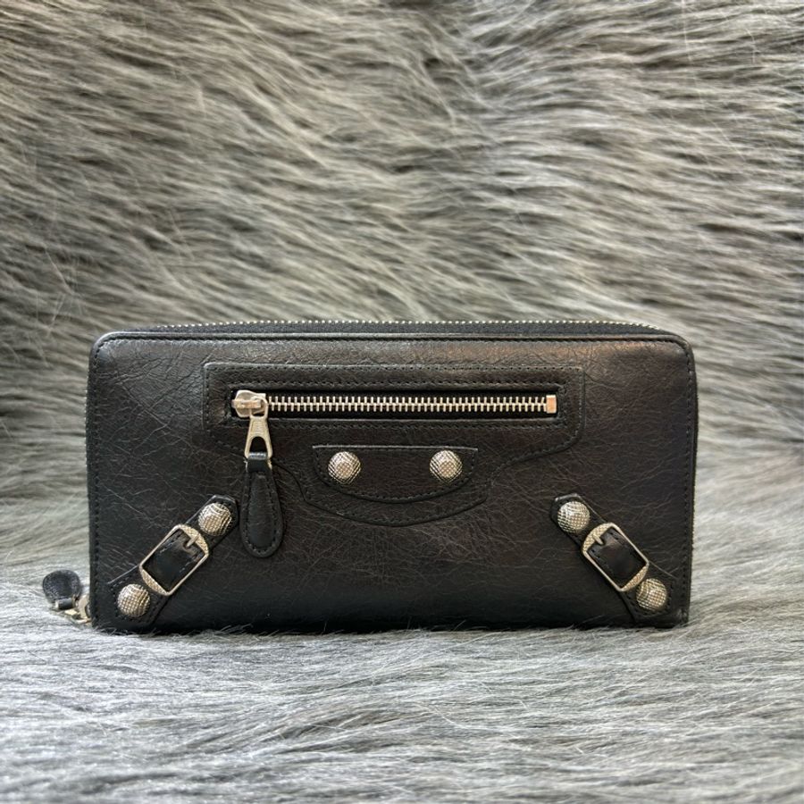BALENCIAGA 巴黎世家 253053 黑 全皮 銀釦 小釦 拉鍊 長夾 發財夾 皮夾-0