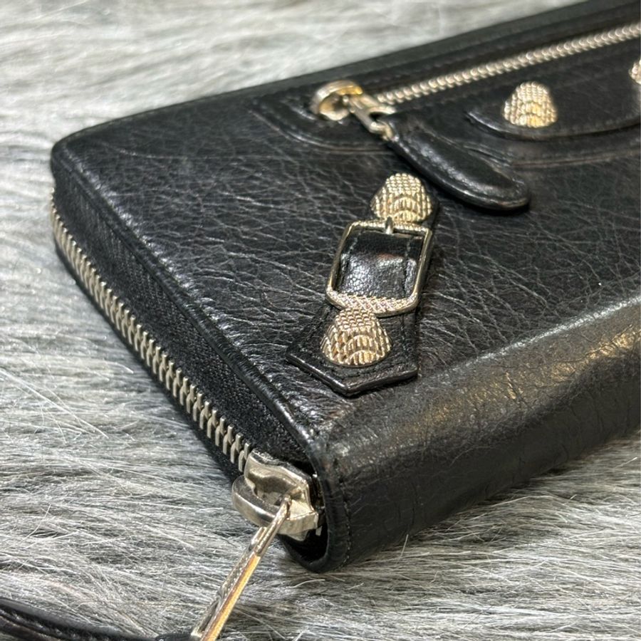 BALENCIAGA 巴黎世家 253053 黑 全皮 銀釦 小釦 拉鍊 長夾 發財夾 皮夾-5