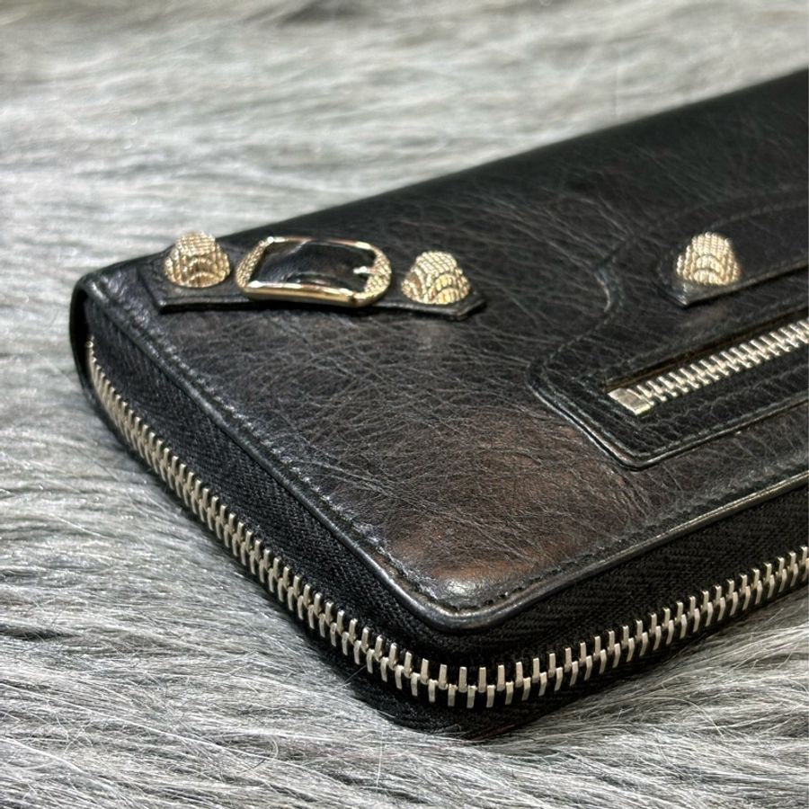 BALENCIAGA 巴黎世家 253053 黑 全皮 銀釦 小釦 拉鍊 長夾 發財夾 皮夾-9