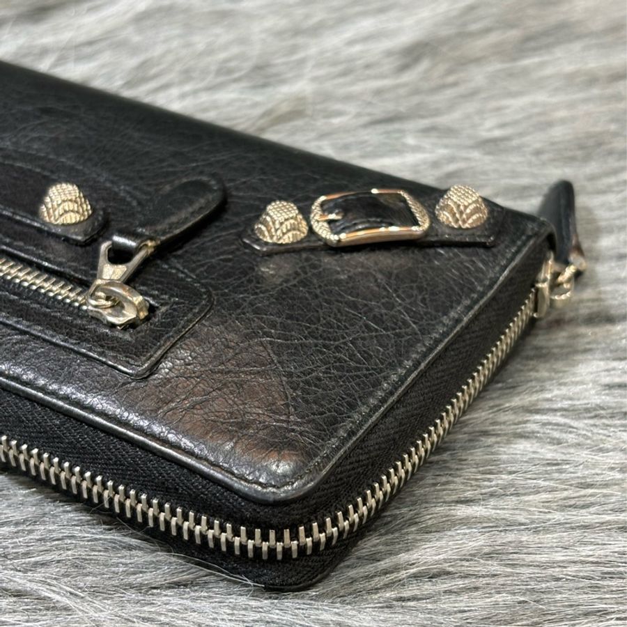 BALENCIAGA 巴黎世家 253053 黑 全皮 銀釦 小釦 拉鍊 長夾 發財夾 皮夾-10