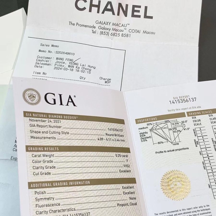 Chanel香奈兒N5系列5號玫瑰金鑲鑽戒指50號,主鑽0.25ct,F色,vvs2,超級無敵洋氣款 中間大顆鑽設計 2024年購入-6