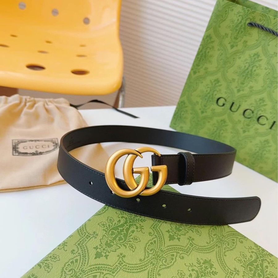 GUCCI 經典仿舊雙G logo皮帶 70cm-1
