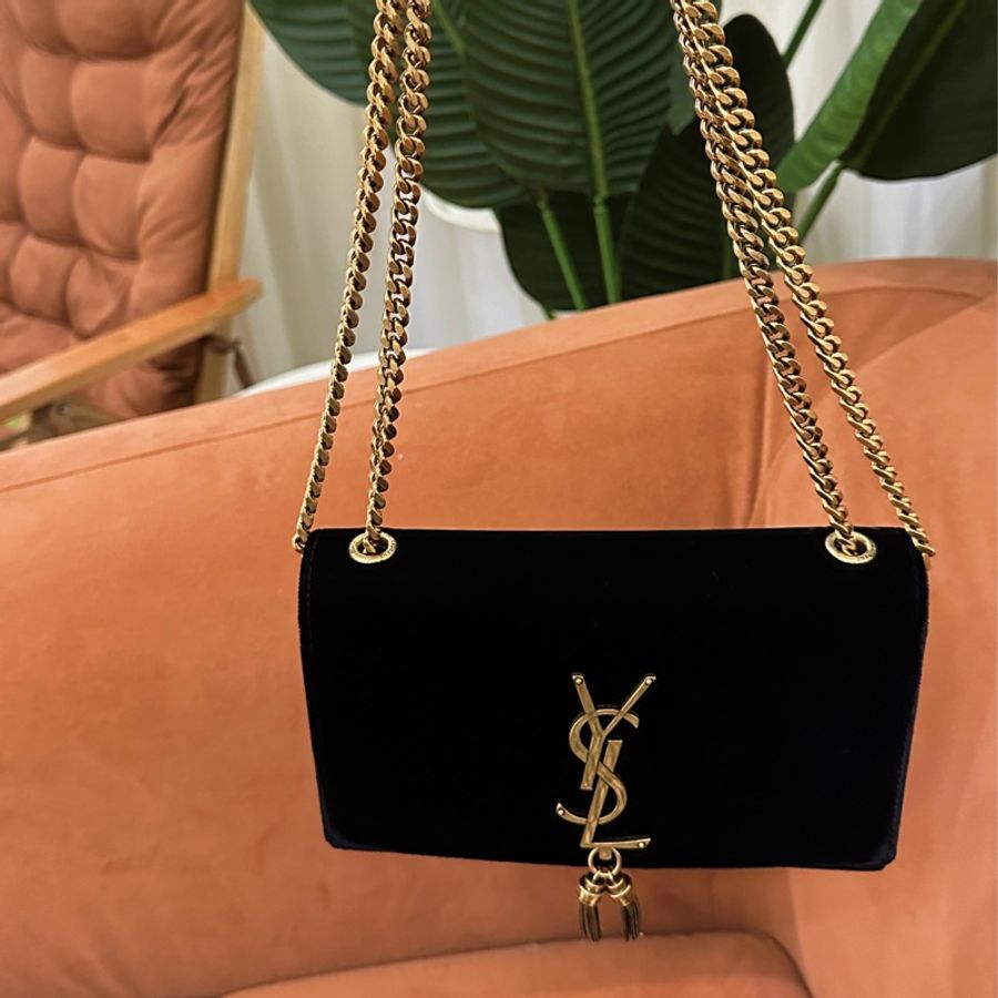 YSL 絨布 包包 手提 肩背 側背 黑 包包-0
