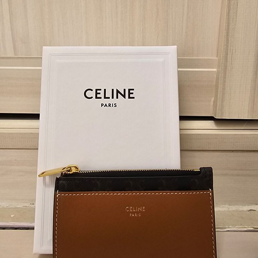 Celine zipped card holder in triumphe canvas and lamb leather-0