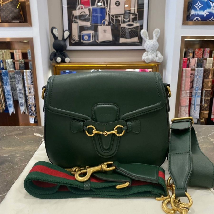 Gucci 復古絕版馬鞍包馬銜扣包綠色全皮-0