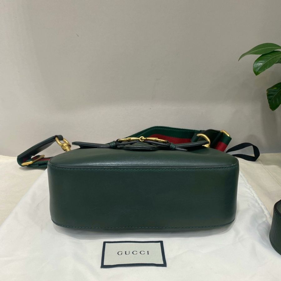 Gucci 復古絕版馬鞍包馬銜扣包綠色全皮-3
