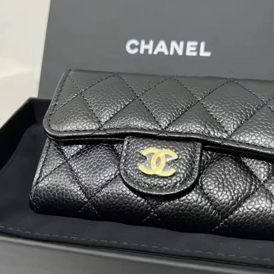 Chanel黑金牛皮cf卡包 全新全套加鏈子可變斜背小包-2