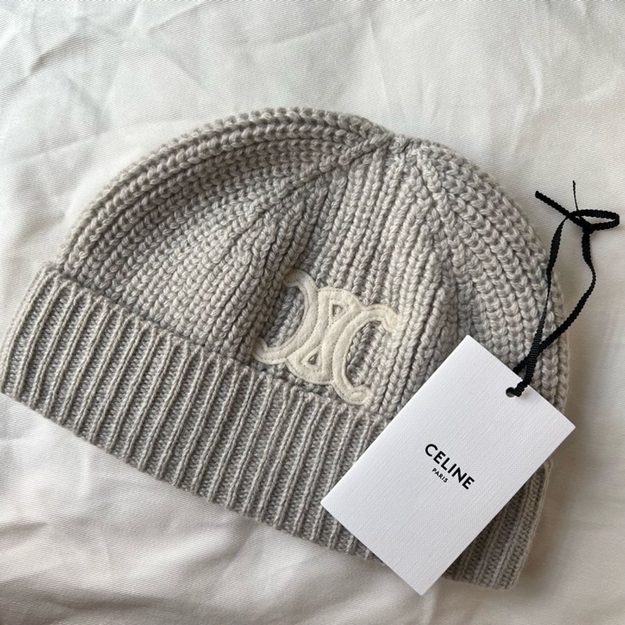 Celine 100% cashmere 淺灰款毛帽-1