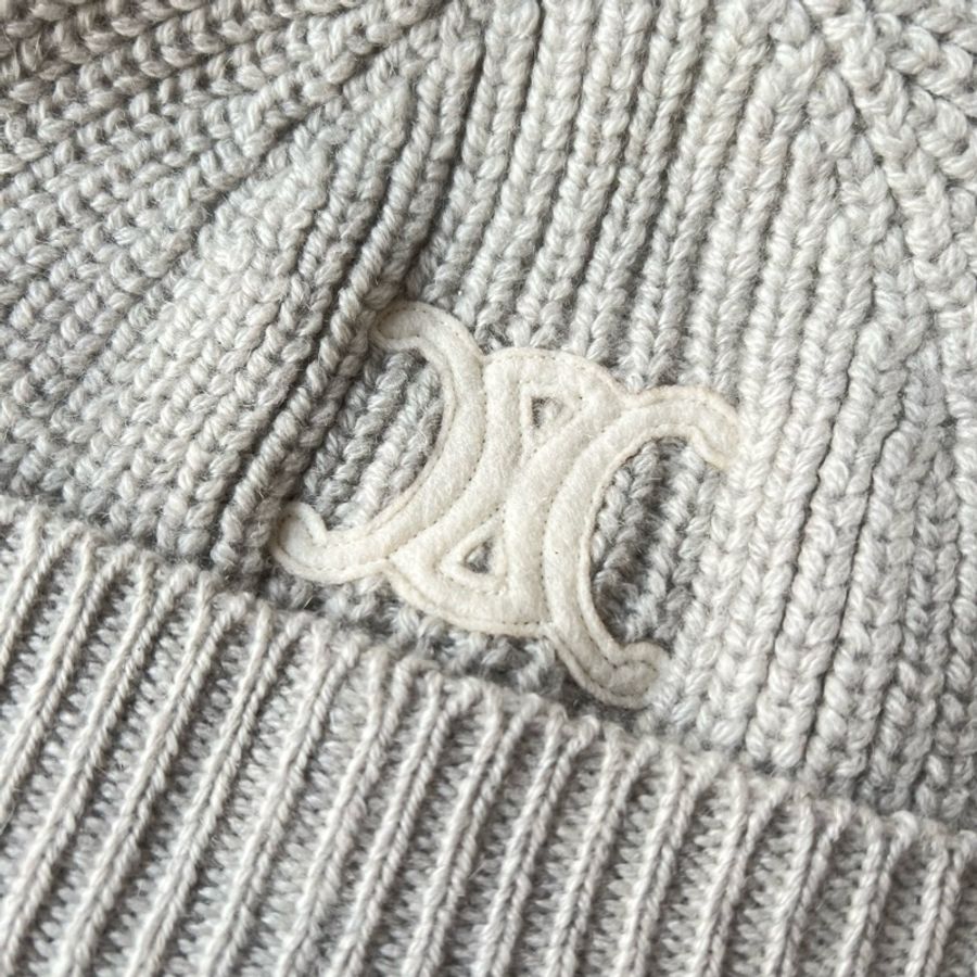 Celine 100% cashmere 淺灰款毛帽-2