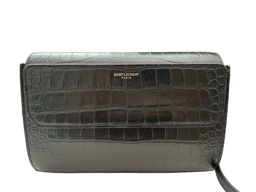 SAINT LAURENT 鱷魚壓紋斜背包-5