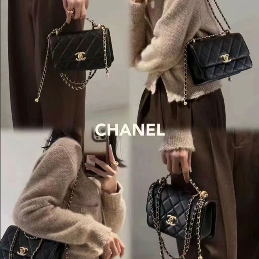 ❌全新|台灣購證|香奈兒Chanel|24c 25s熱門款回歸 雙金球19cm 雙金珠19cm 小牛皮-1