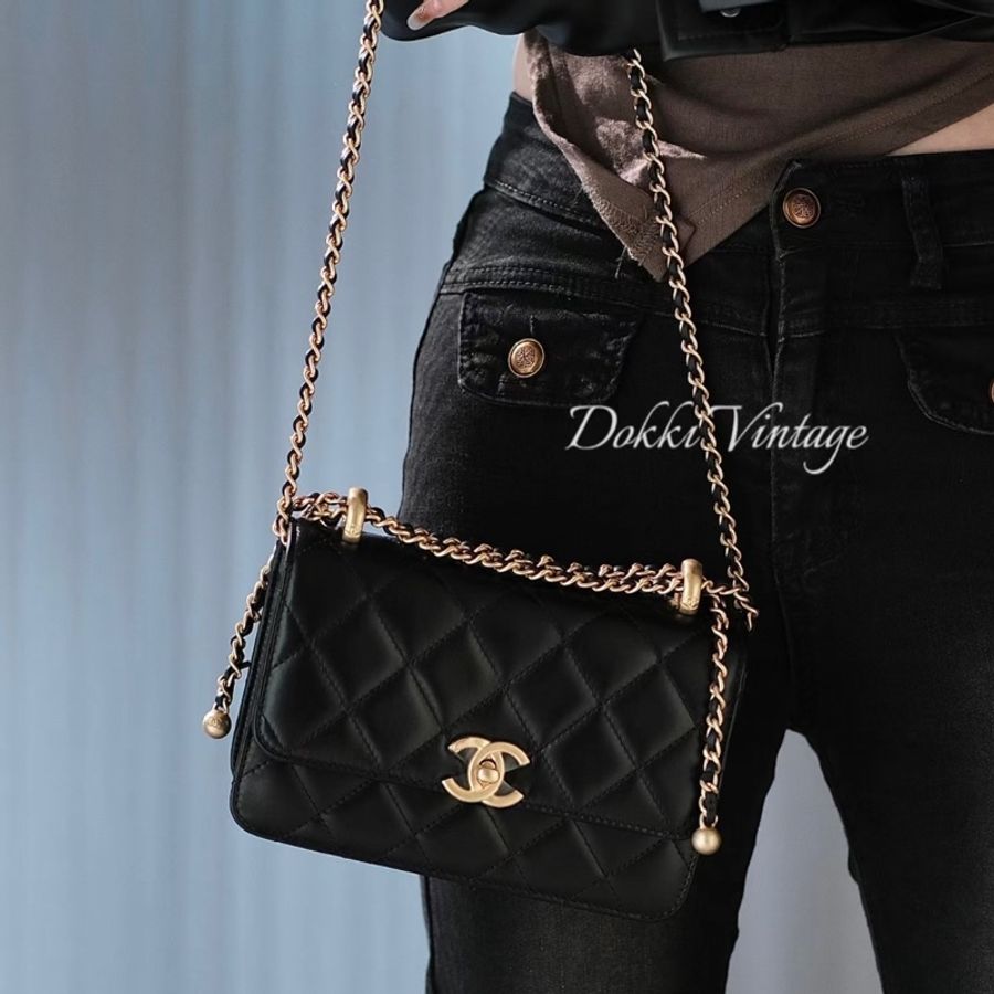 ❌全新|台灣購證|香奈兒Chanel|24c 25s熱門款回歸 雙金球19cm 雙金珠19cm 小牛皮-4