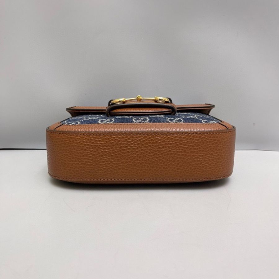 Gucci 1955mini丹寧牛仔雙肩帶馬鞍包-7