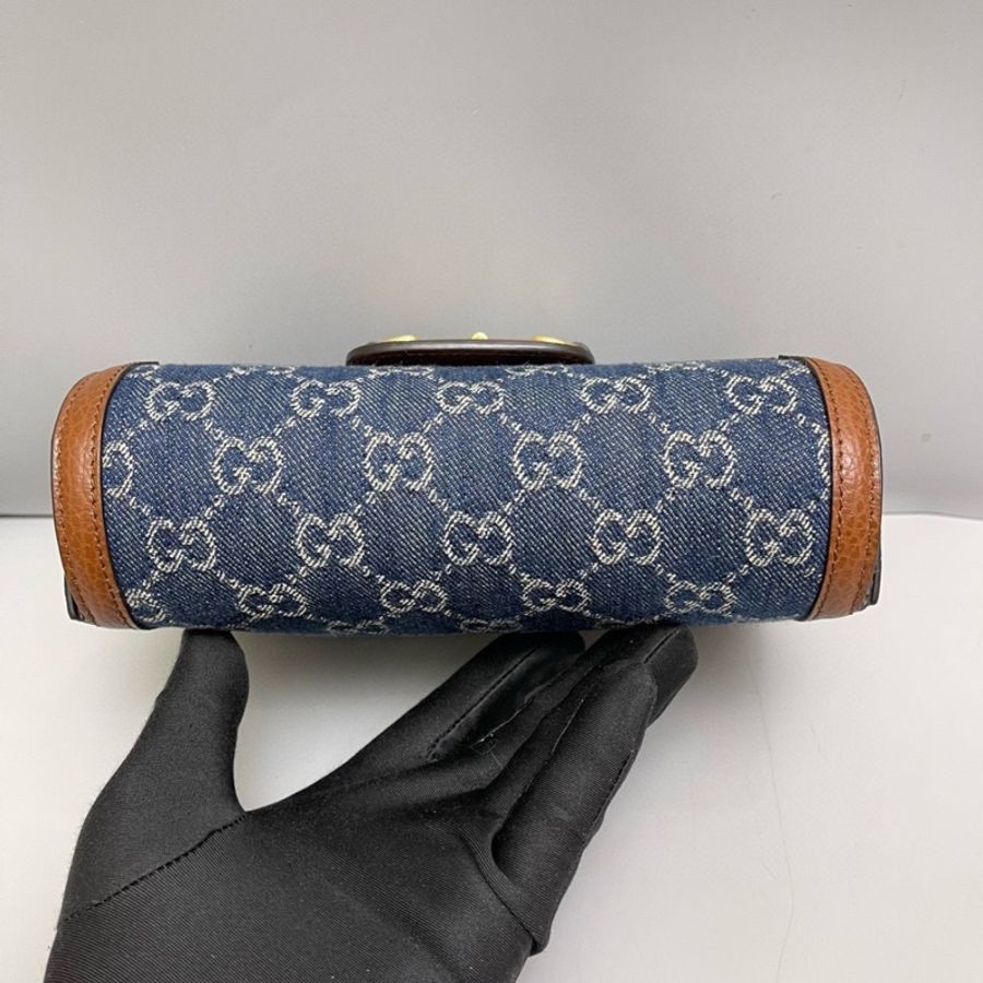 Gucci 1955mini丹寧牛仔雙肩帶馬鞍包-8